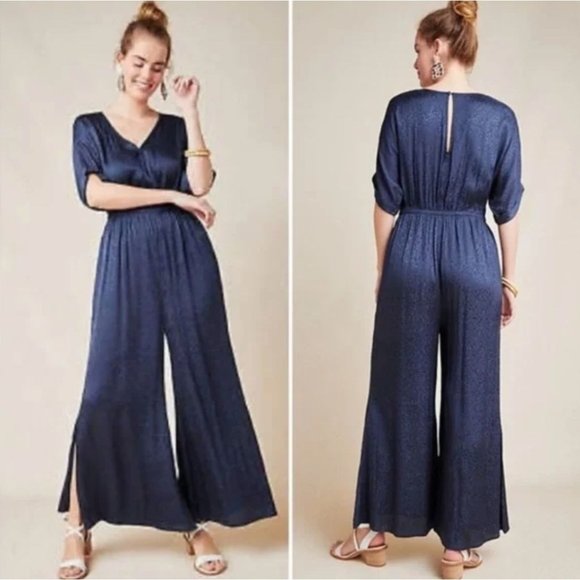 Anthropologie Pants - Maeve Anthropologie Jaqueline Jumpsuit Women Navy Blue Leopard Print S